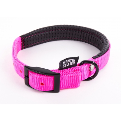 Collier droit confort pour chien en nylon Rose Fluo