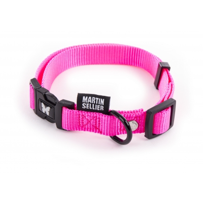 Collier réglable en nylon Rose Fluo pour chien