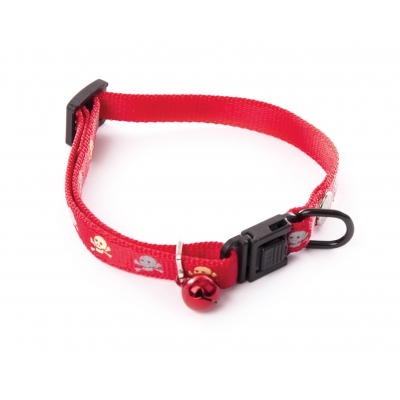 Collier réglable nylon "Tête de mort" pour chat - Martin Sellier - Rouge