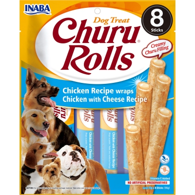 Friandise CHURU ROLLS batonnets de poulet farcis au fromage pour Chat x8