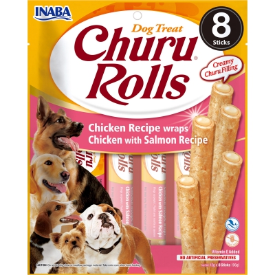 Friandise CHURU ROLLS batonnets de poulet farcis au saumon pour Chat x8