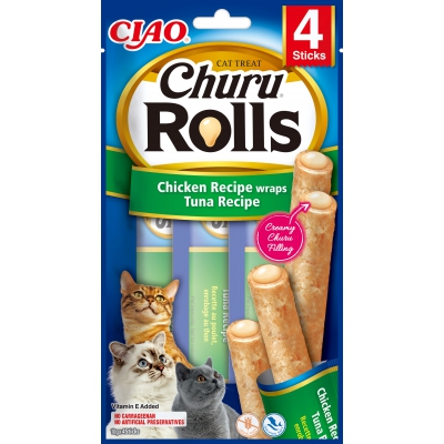 Friandise CHURU ROLLS batonnets de poulet farcis et thon x12