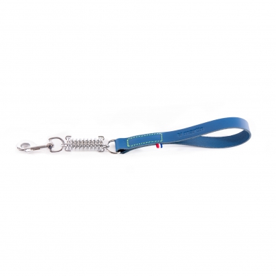 Laisse amortisseur en cuir bleue - L.50 x l.2.5 cm