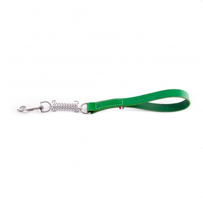 Laisse amortisseur en cuir verte - L.50 x l.2.5 cm