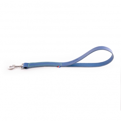 Laisse courte bleue en cuir - L.50 x l.2.5 cm