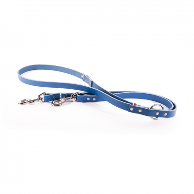 Laisse en cuir 3 positions bleue - L.200 x l.1,8 cm