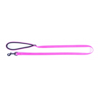 Laisse pour chien nylon Rose Fluo avec poignée confort