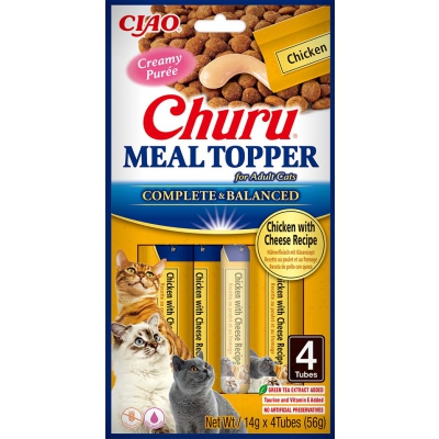 Purée CHURU MEAL TOPPER pour chat - saveur poulet et fromage - Aliment complet x12