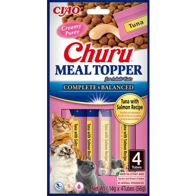 Purée CHURU MEAL TOPPER pour chat - saveur thon et saumon - Aliment complet x12