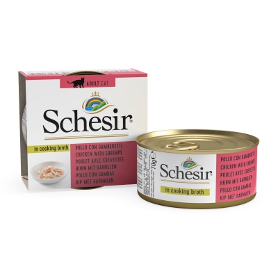 Schésir 70g Poulet crevettes  Chat dans le bouillon de cuisson