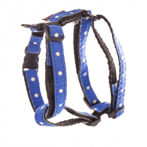 Adjustable Beach Harness in Blue Polka Dot Nylon