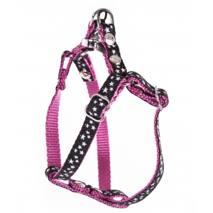 Harnais en nylon pour chien "Etoiles" Noir/Rose - XS