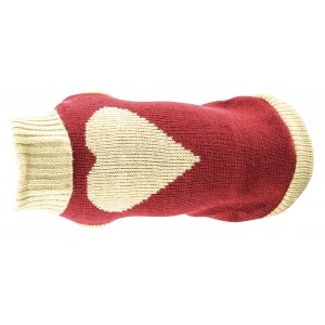 Pull rouge pour chien avec motif cœur - Longueur 50cm