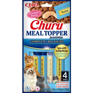 Purée CHURU MEAL TOPPER pour chat - saveur thon et pétoncles - Aliment complet x12